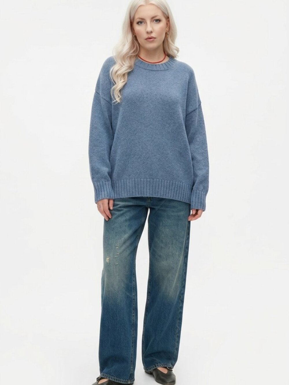 Gap Sweater Womens S Blue Oversized Boyfriend Cotton Cozy Minimalist Chunky Knit